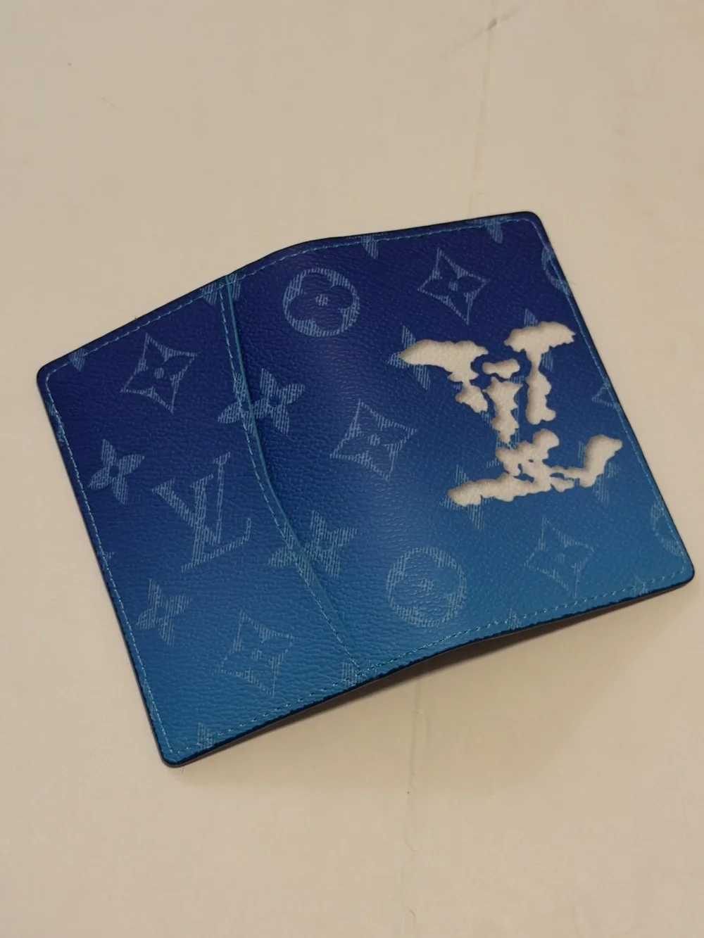 Louis Vuitton Blue Monogram Card & Key Holder with White Accent